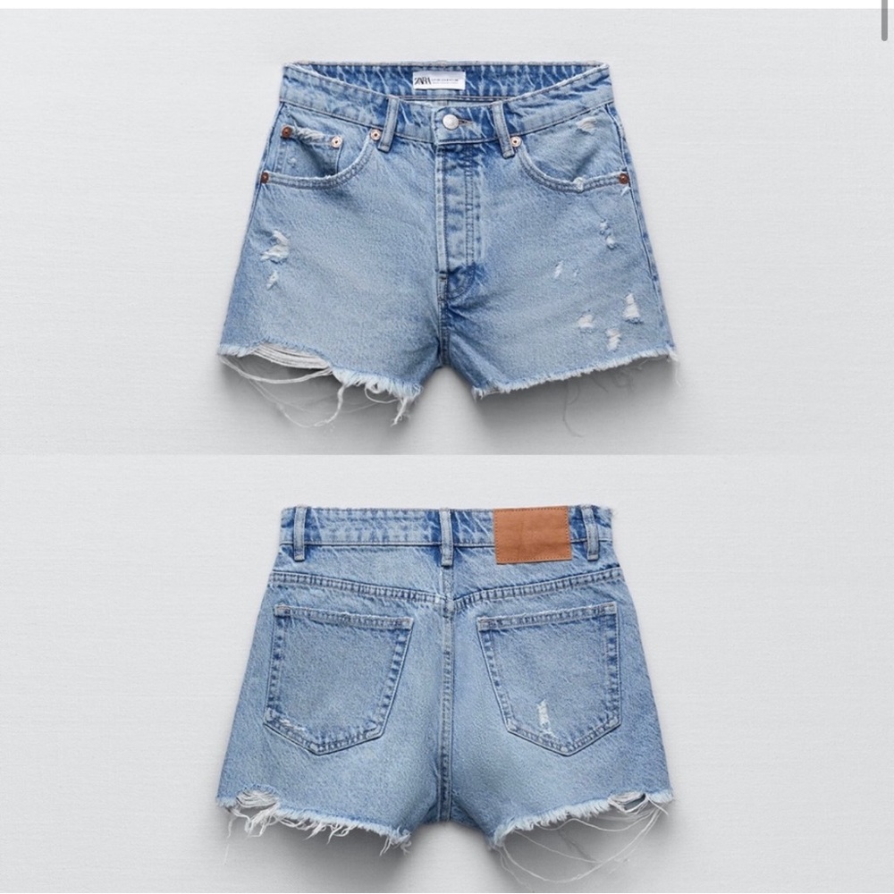 Zara High Rise Denim Shorts Blue Ripped Hem Sz 2/34 Style 8197/203